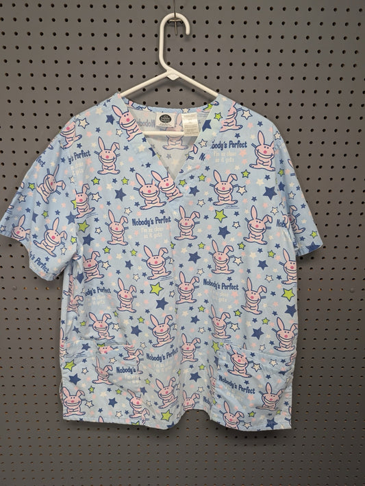 Front view of It's Happy Bunny scrub top