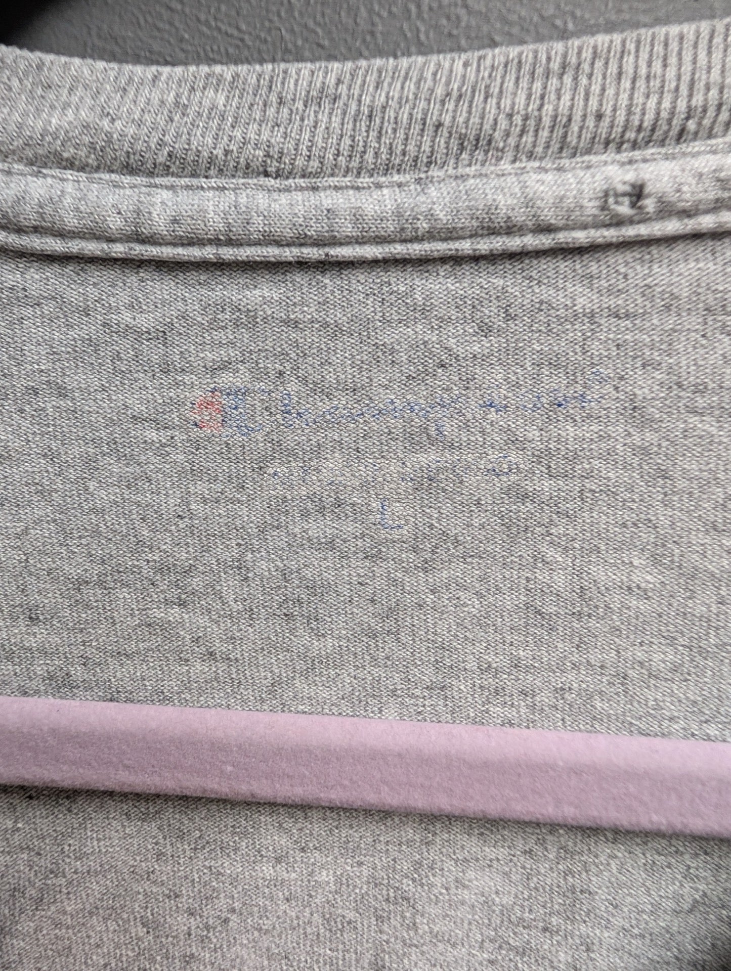 Printed Champion tag inside collar showing size Large
