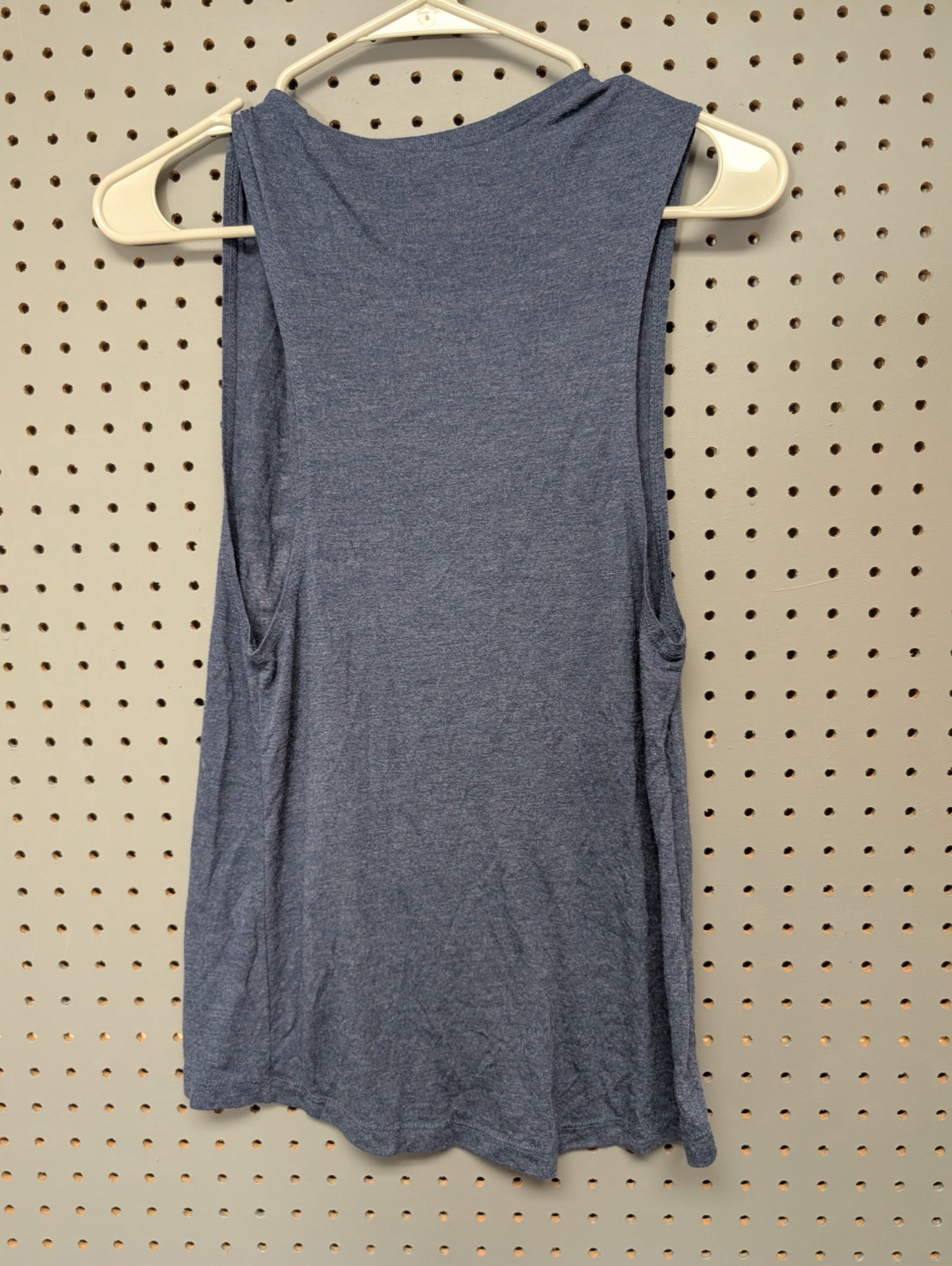 Back view of blue muscle tank