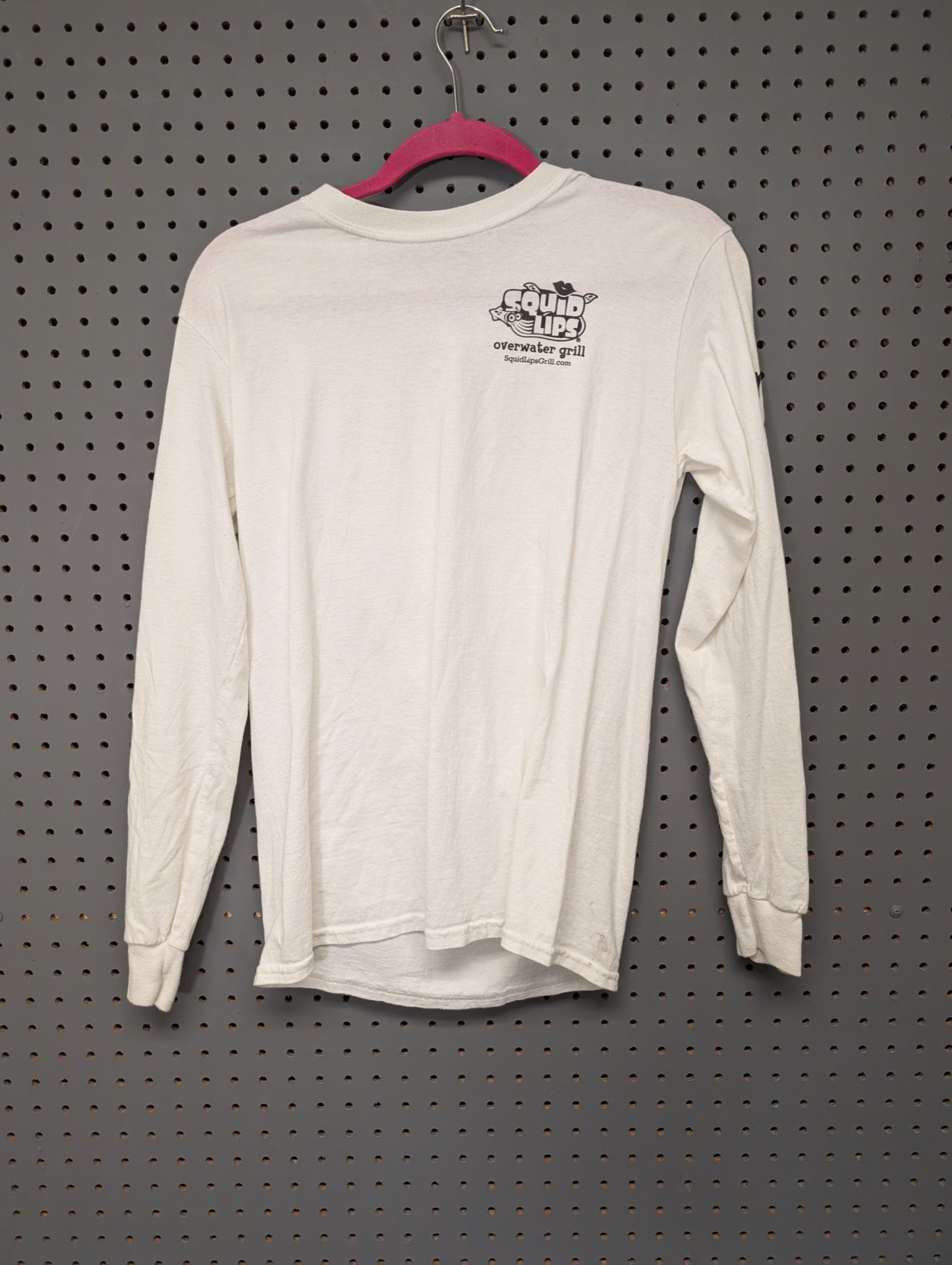 Front view of white Squid Lips long sleeve t-shirt
