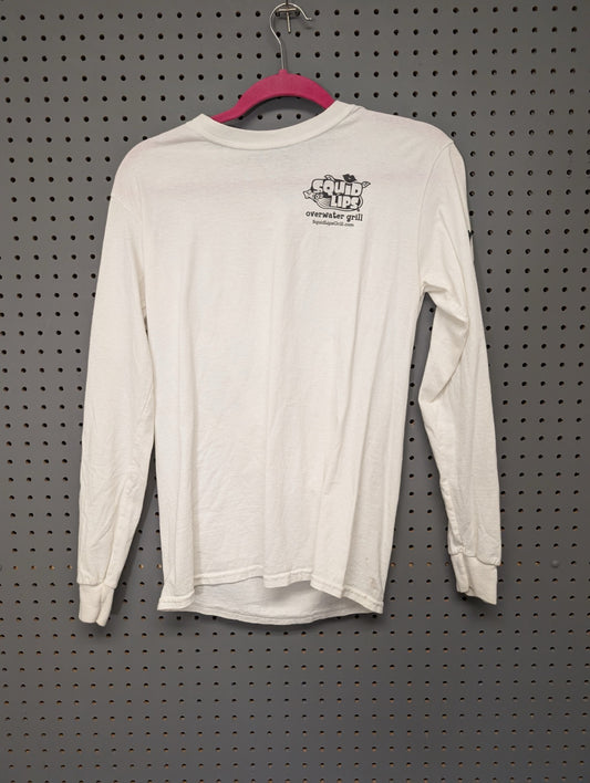 Front view of white Squid Lips long sleeve t-shirt