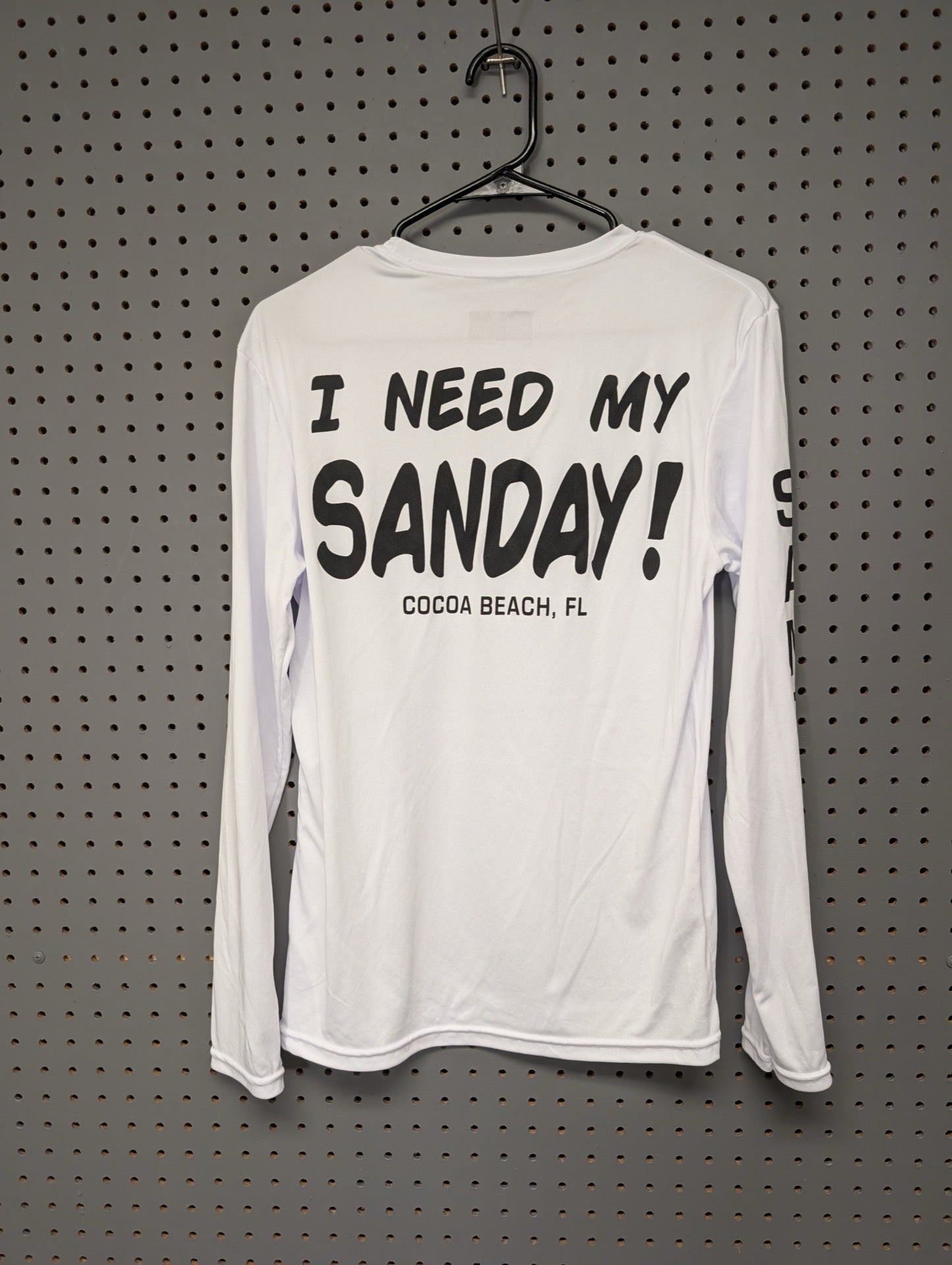 Back view showing I Need My Sanday graphic