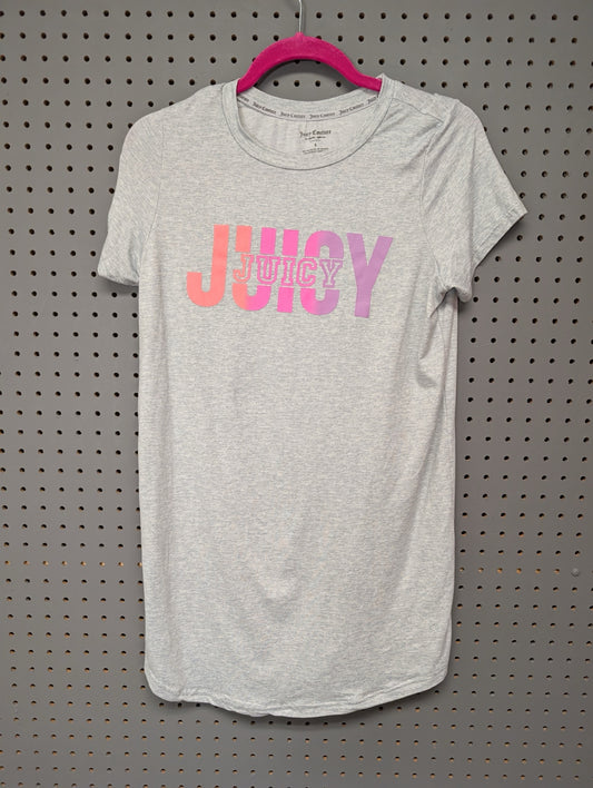 Front view of grey Juicy Couture sleepwear t-shirt with gradient logo