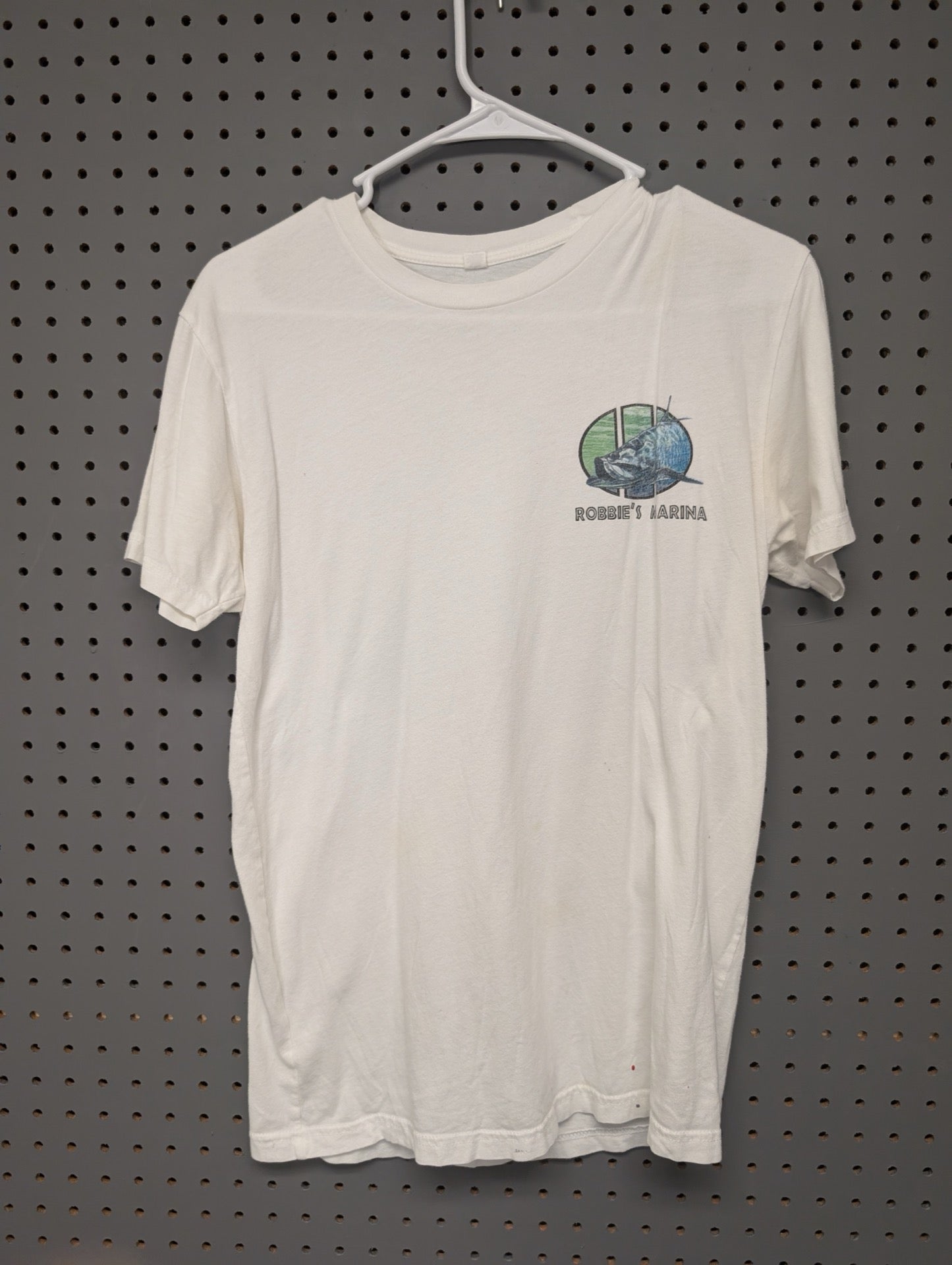 Front of Robbie's Marina t-shirt with small logo