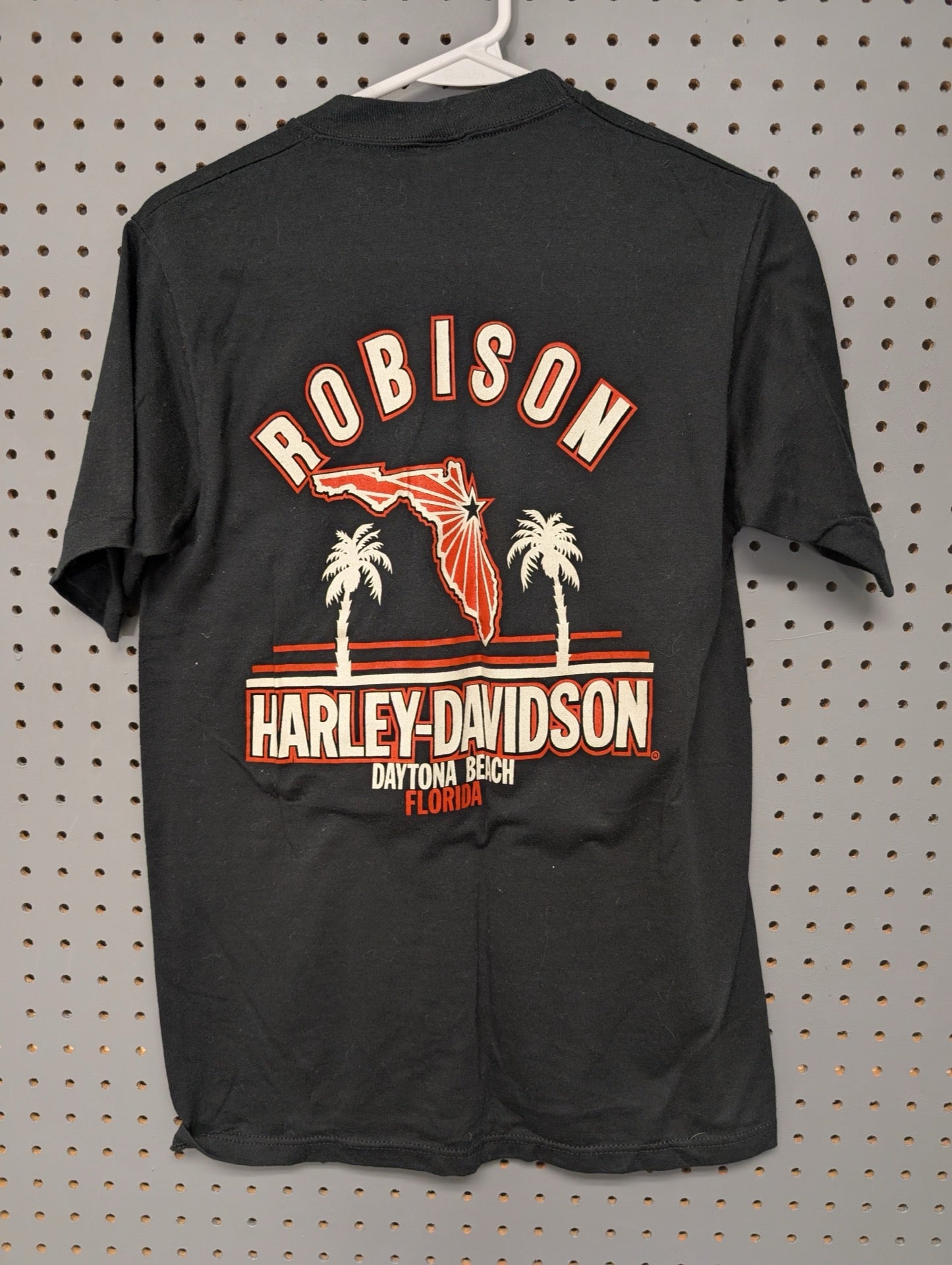Back of Harley shirt featuring Robison Daytona Beach Florida logo