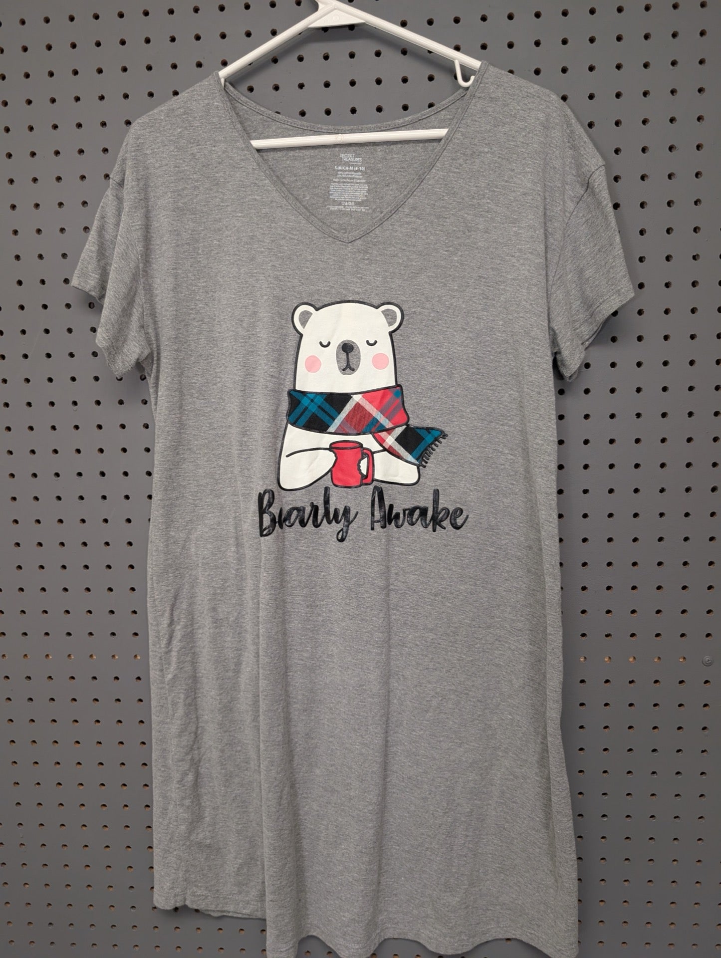 Front of grey Bearly Awake polar bear nightshirt