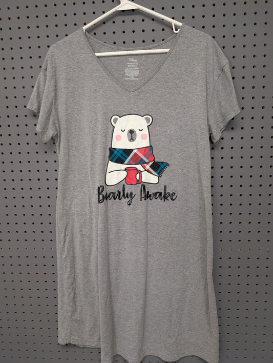 Front of grey Bearly Awake polar bear nightshirt
