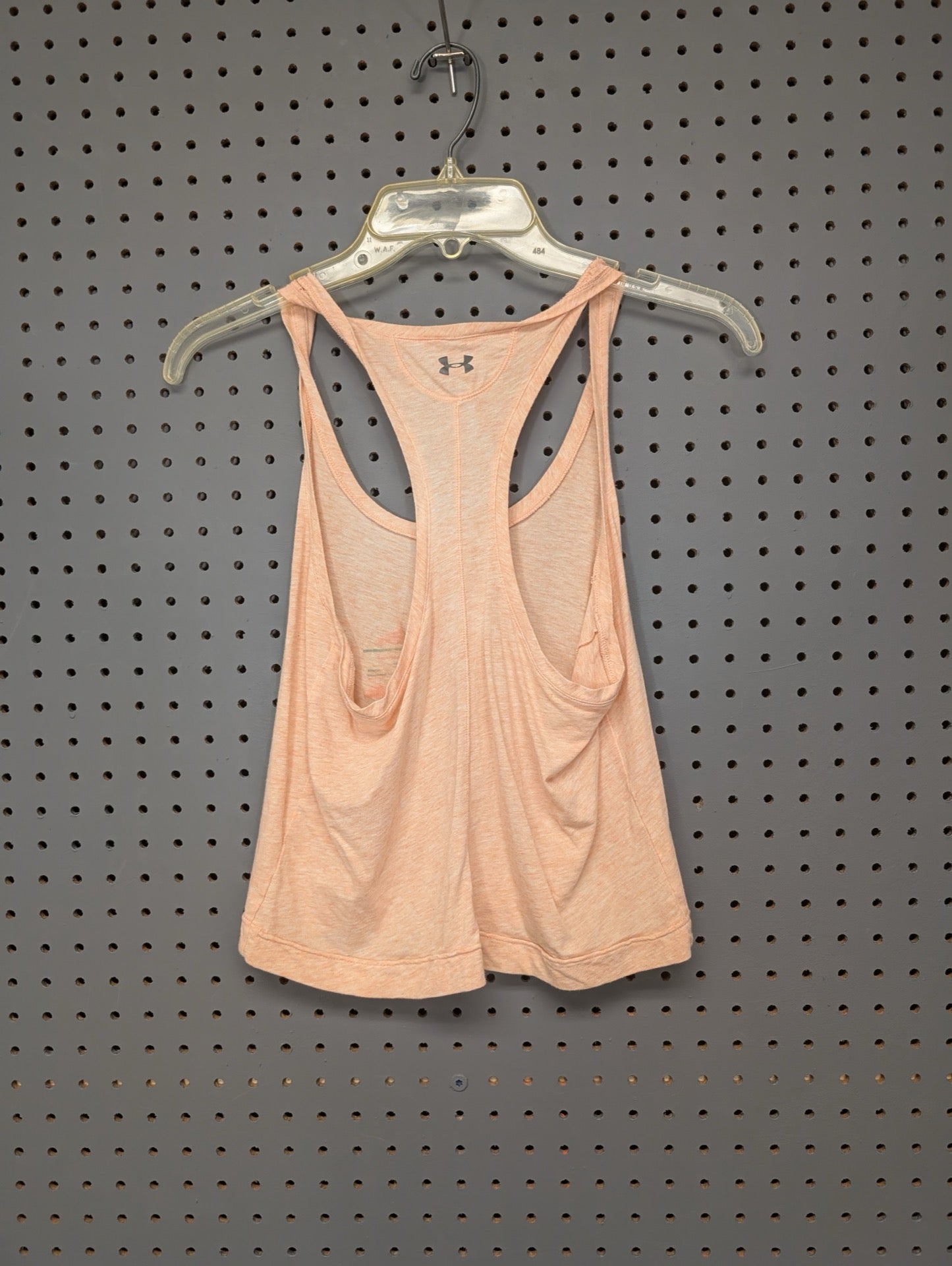 Back of racerback tank top showing Under Armour logo