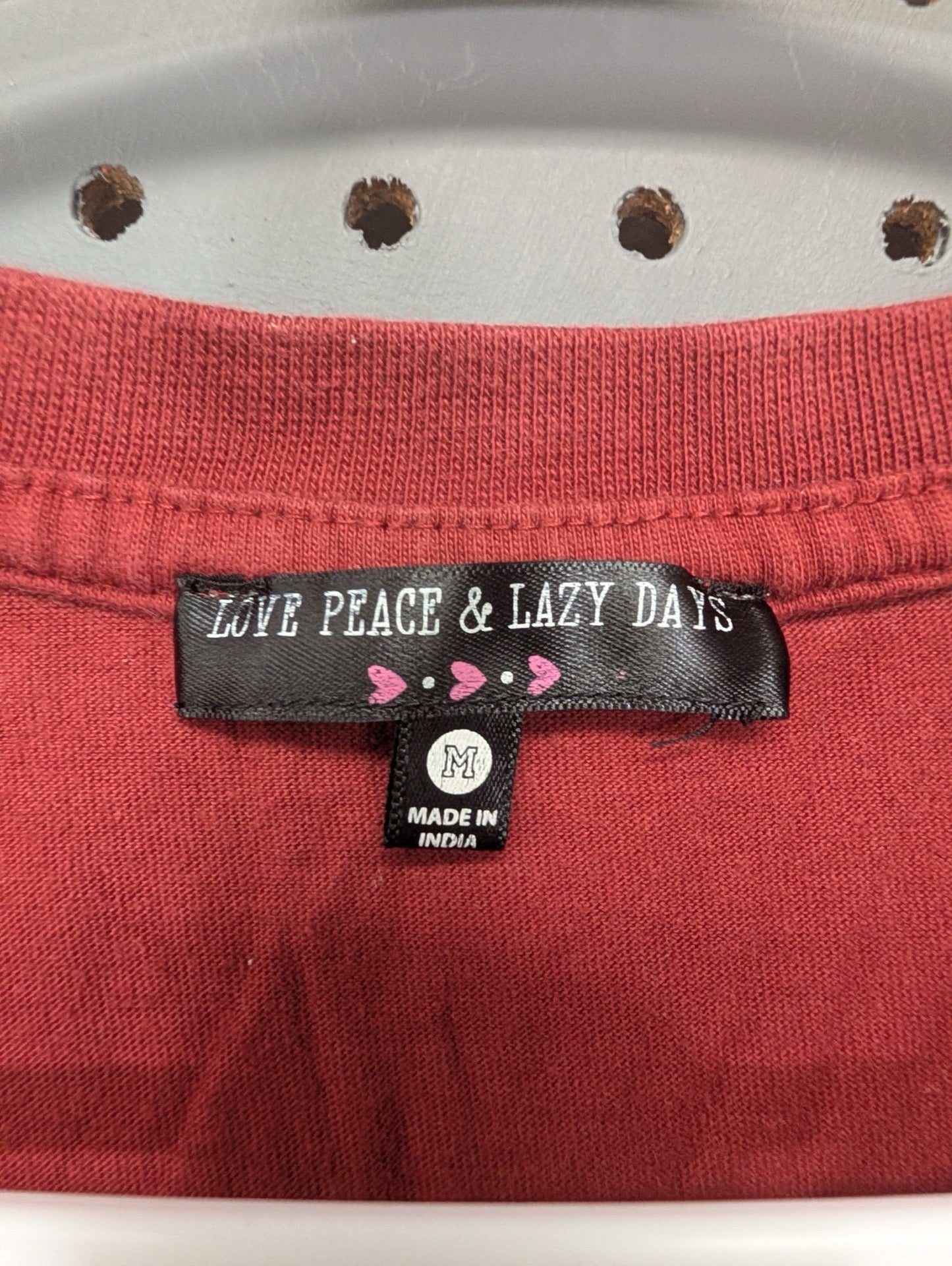 Love Peace and Lazy Days brand tag size Medium