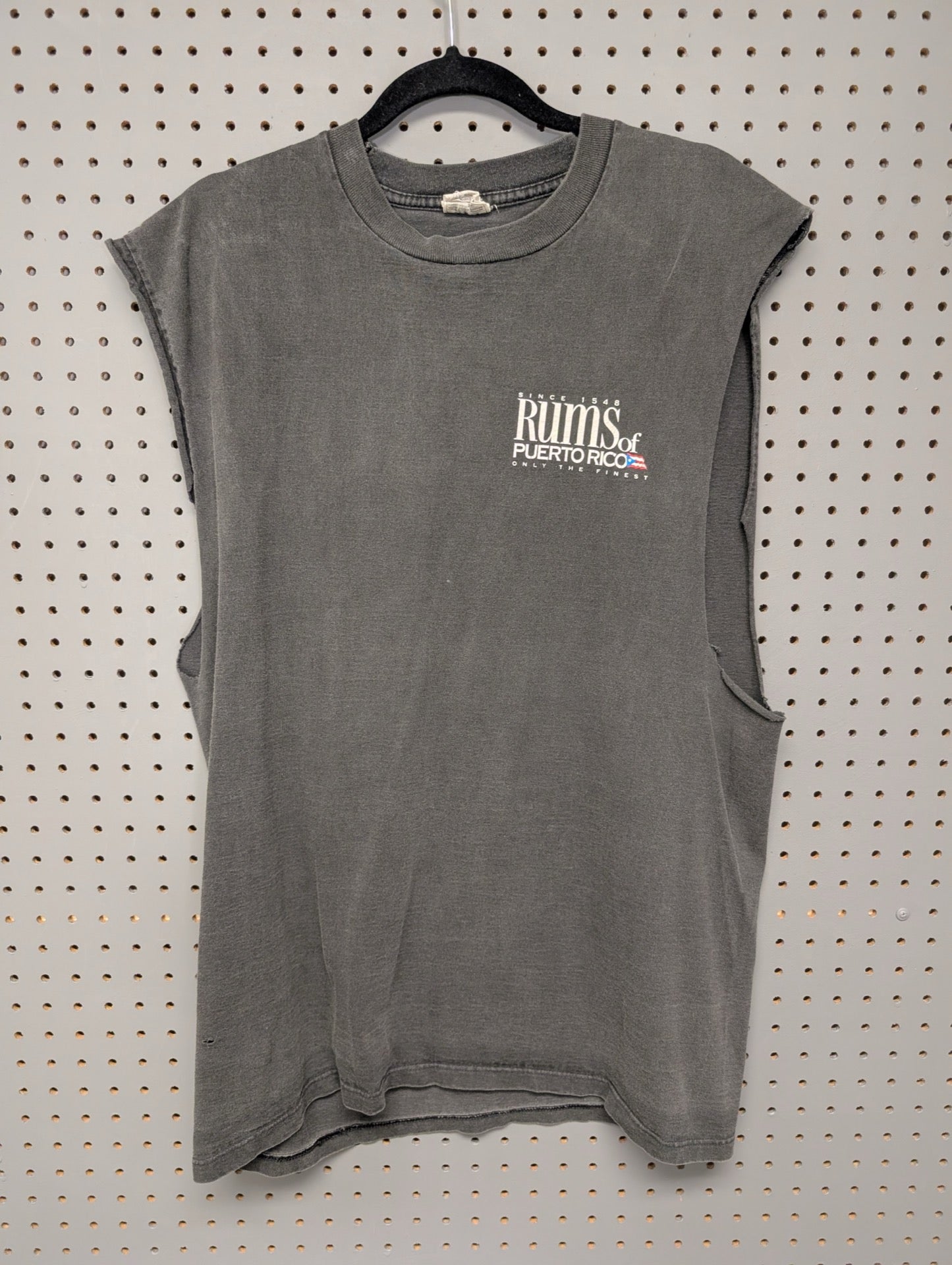 Front of faded black Bacardi sleeveless shirt