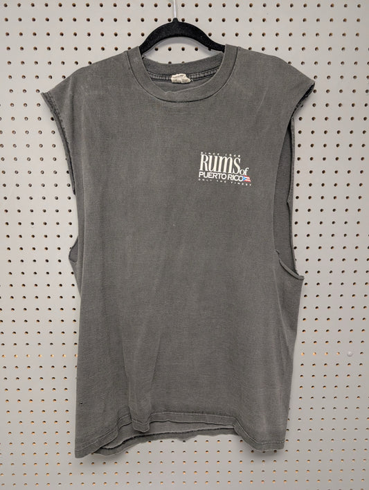 Front of faded black Bacardi sleeveless shirt