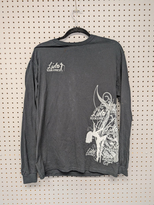 Front of black Lido Cabaret long sleeve shirt