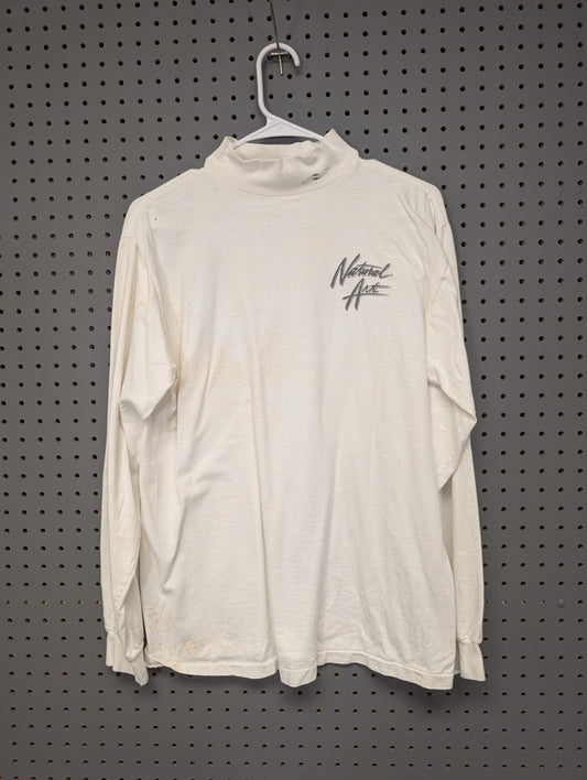 Front of stained white vintage Natural Art mock neck