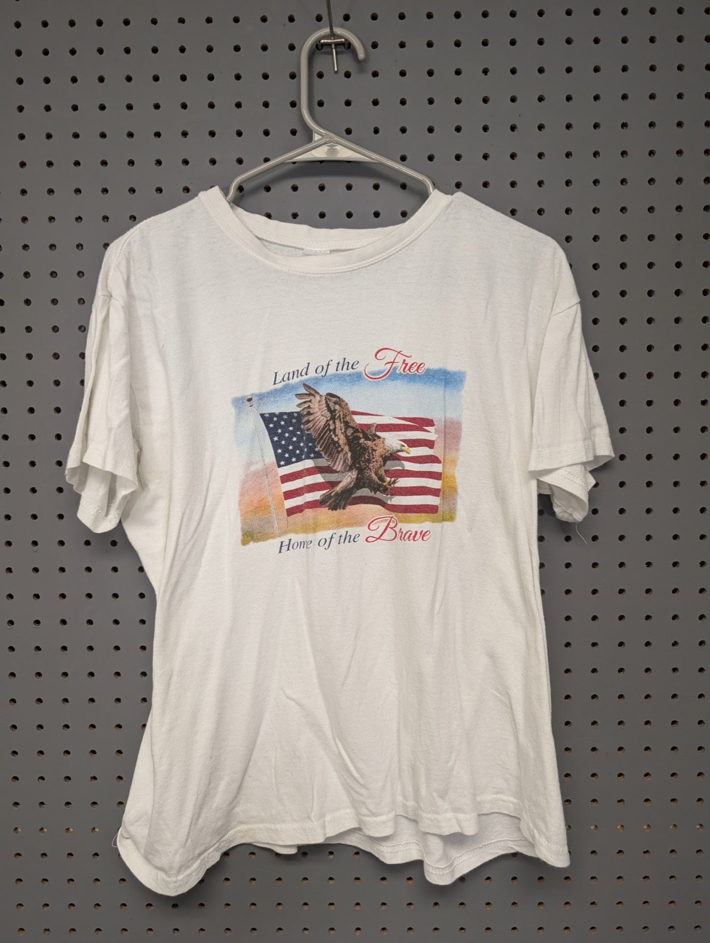 Front view of eagle American flag graphic white t-shirt