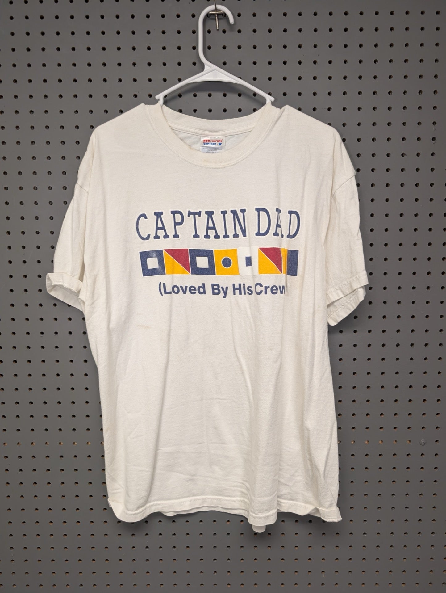 Front of Captain Dad white t-shirt