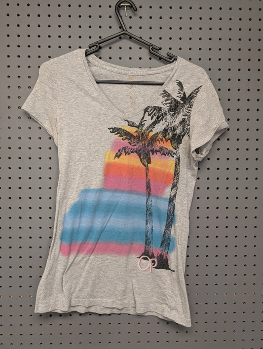 Front of grey OP Ocean Pacific v-neck t-shirt