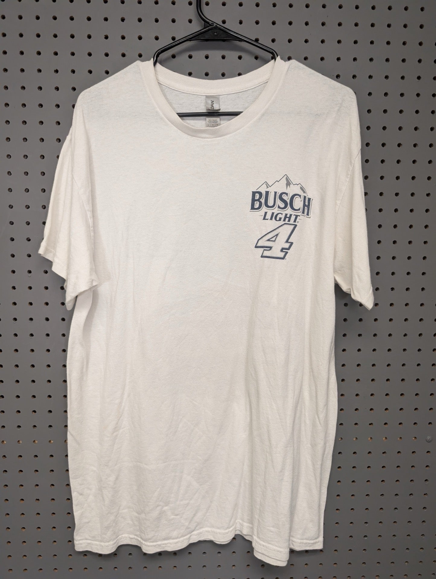 Front of white Busch Light Kevin Harvick t-shirt