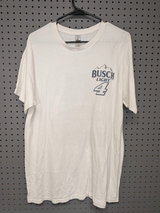 Front of white Busch Light Kevin Harvick t-shirt