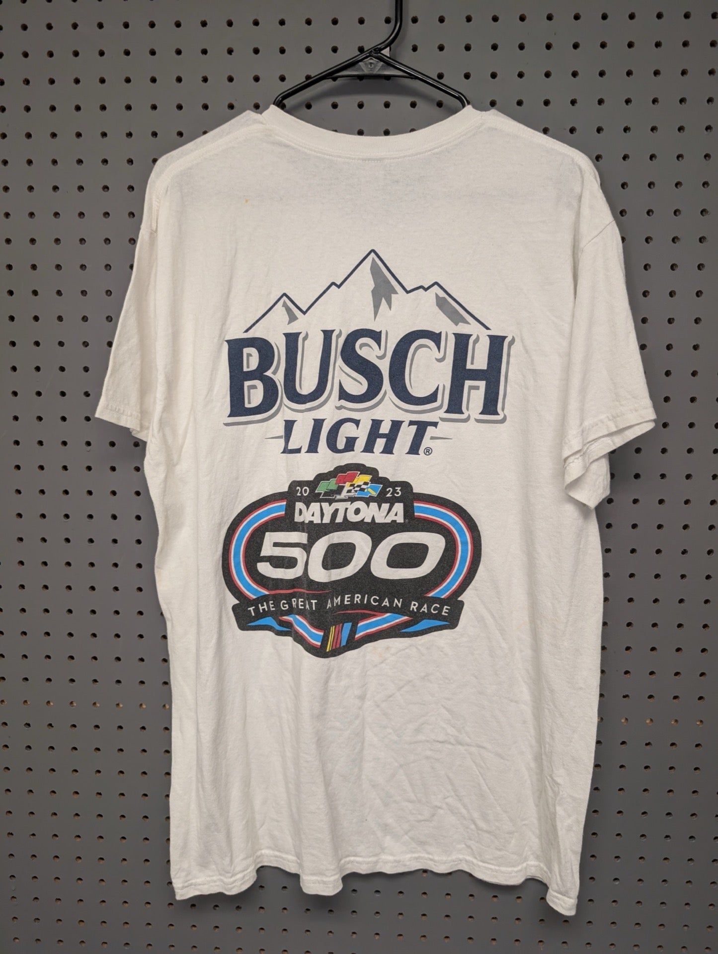Back graphic of 2023 Daytona 500 Busch Light tee