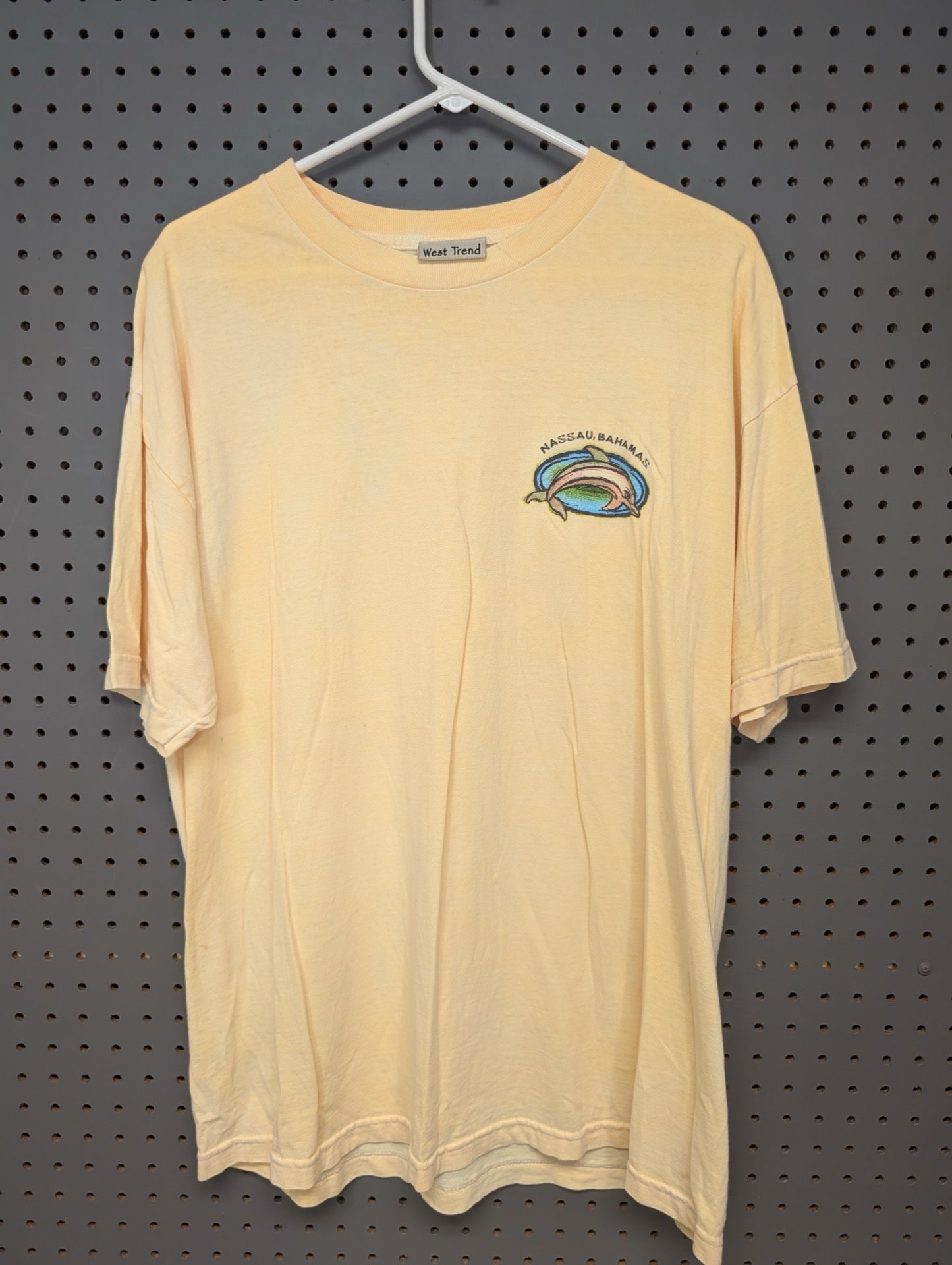 Front of yellow Nassau Bahamas dolphin t-shirt