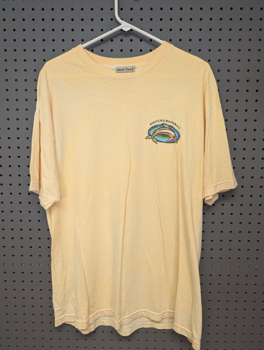 Front of yellow Nassau Bahamas dolphin t-shirt
