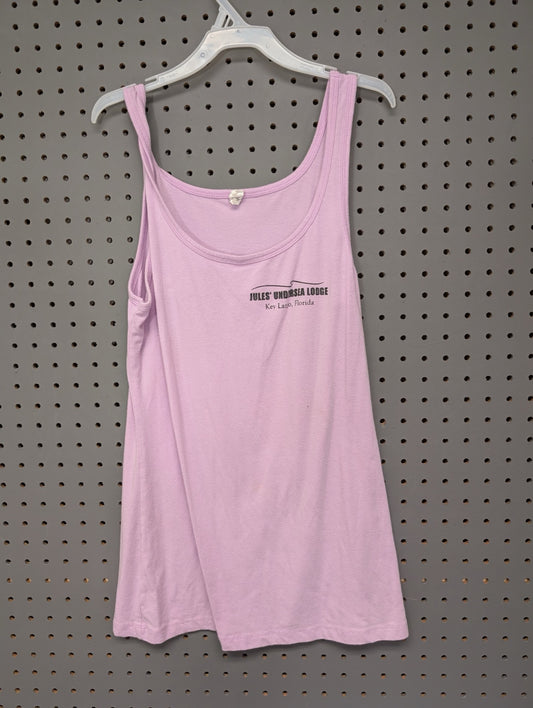 Front logo of Jules Undersea Lodge pink tank top