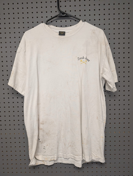 Front of stained Dark Seas t-shirt
