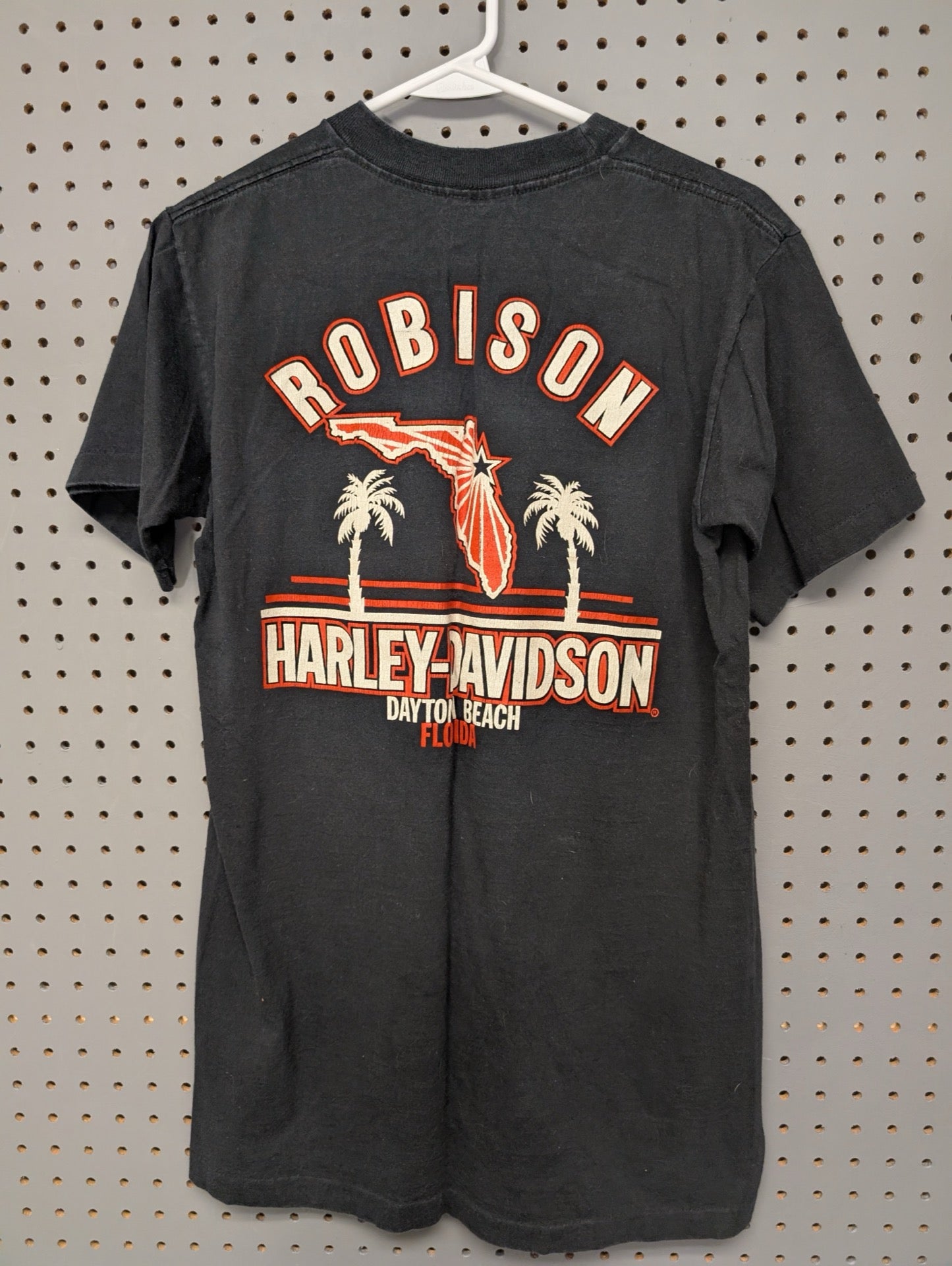 Back of t-shirt with Robison Harley-Davidson Daytona Beach graphic