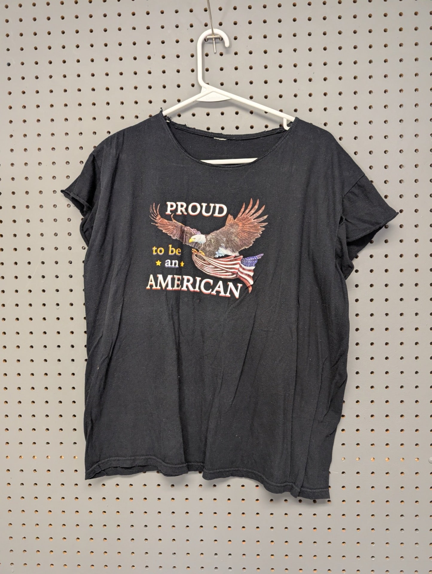 Front of black cut-off t-shirt with American eagle graphic
