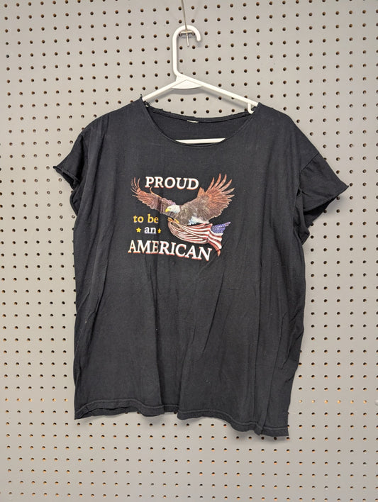Front of black cut-off t-shirt with American eagle graphic