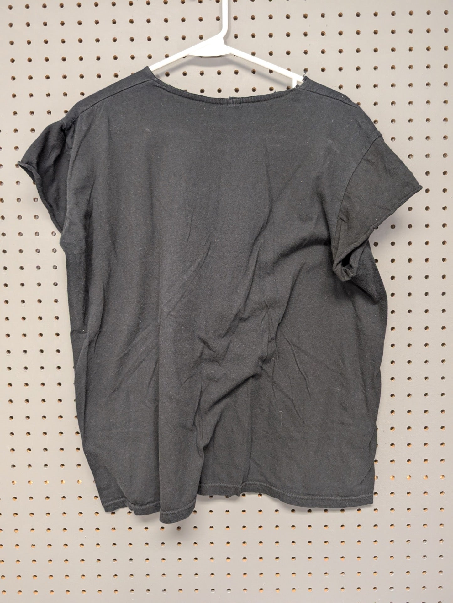 Back of black cut-off t-shirt