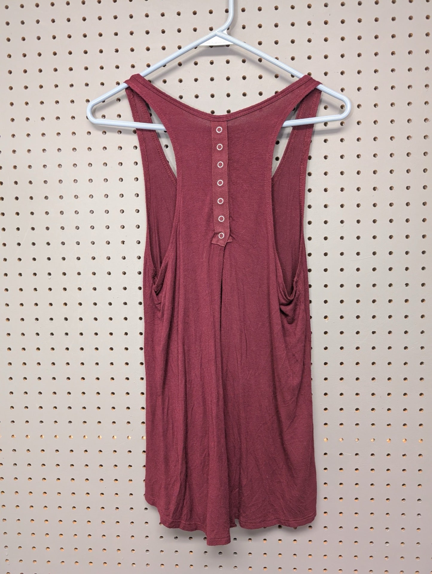 Back of burgundy racerback tank top