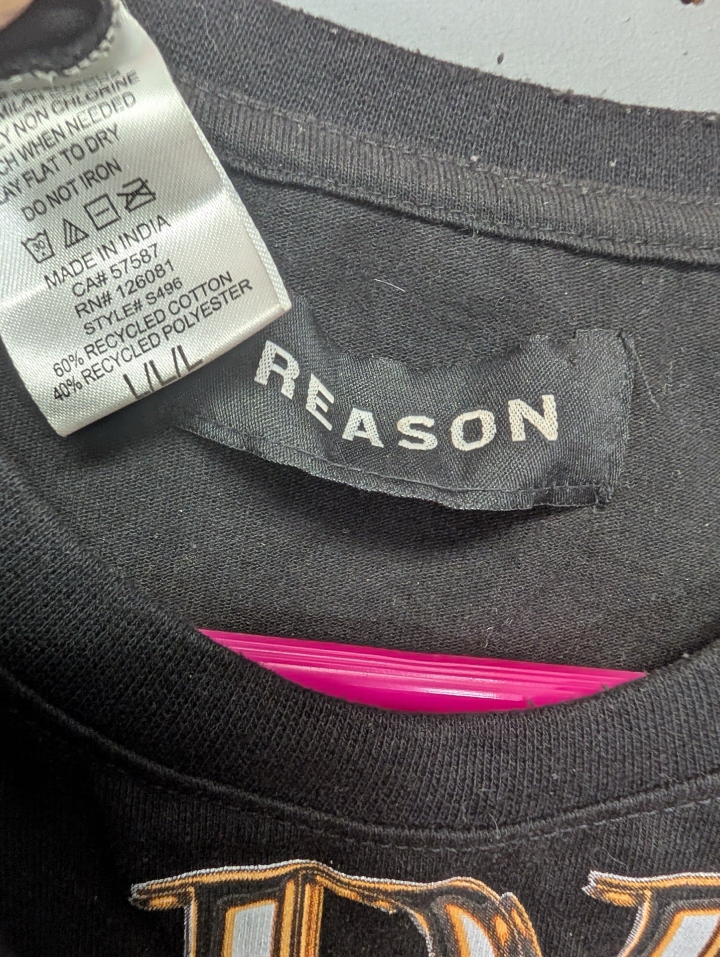 Reason brand tag inside shirt