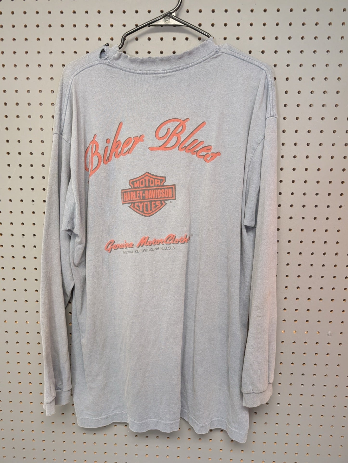 Back of long sleeve shirt with Genuine Motorclothes logo