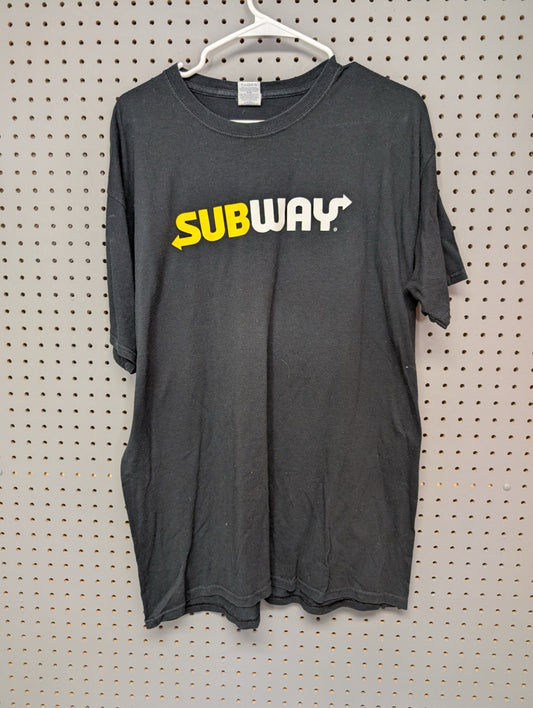 Front view of black Subway employee t-shirt