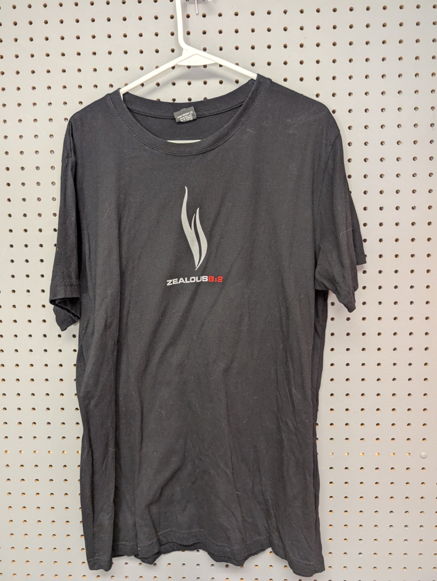 Front view of Zealous 8:2 black t-shirt