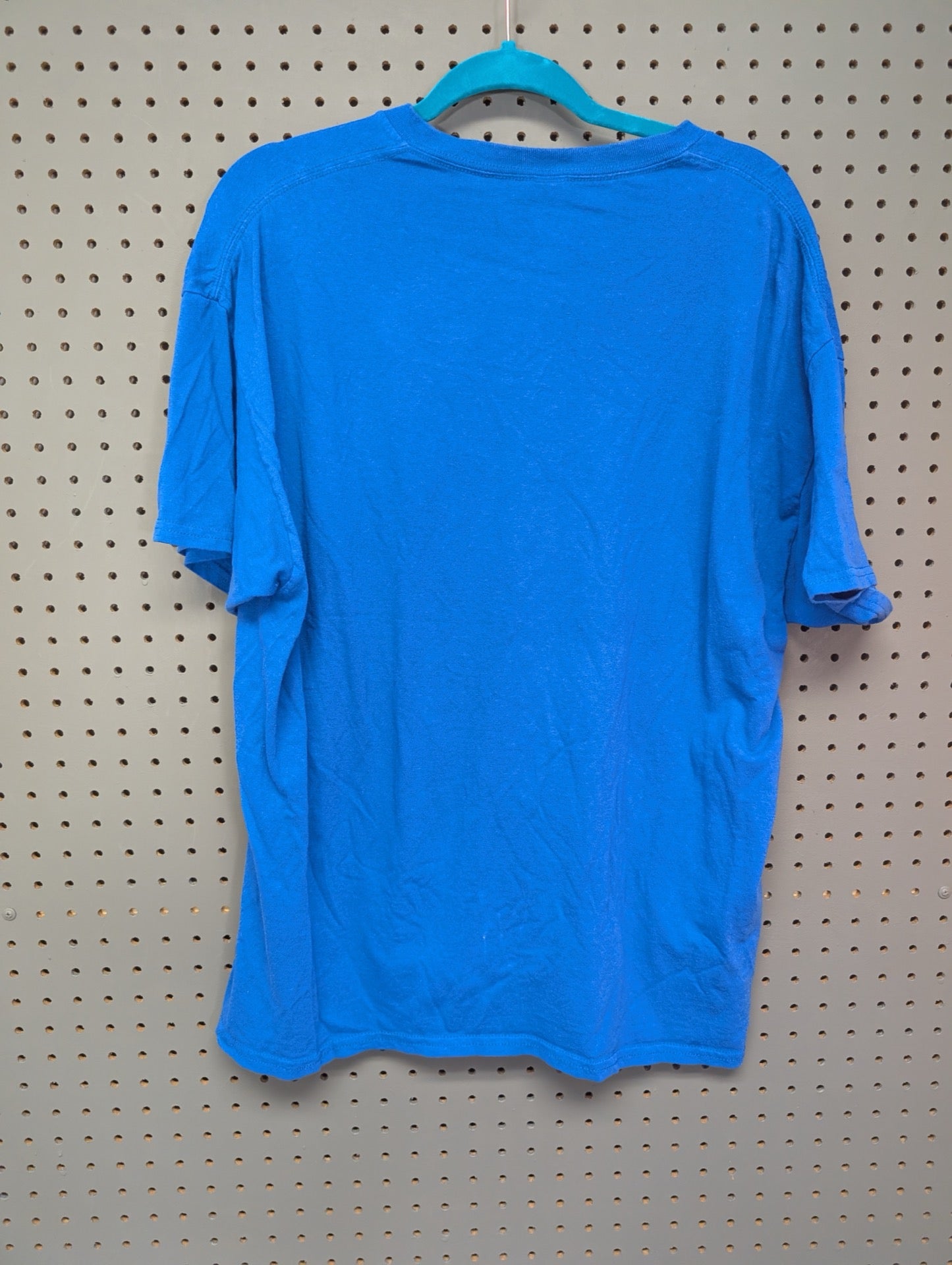 Back view of blue t-shirt
