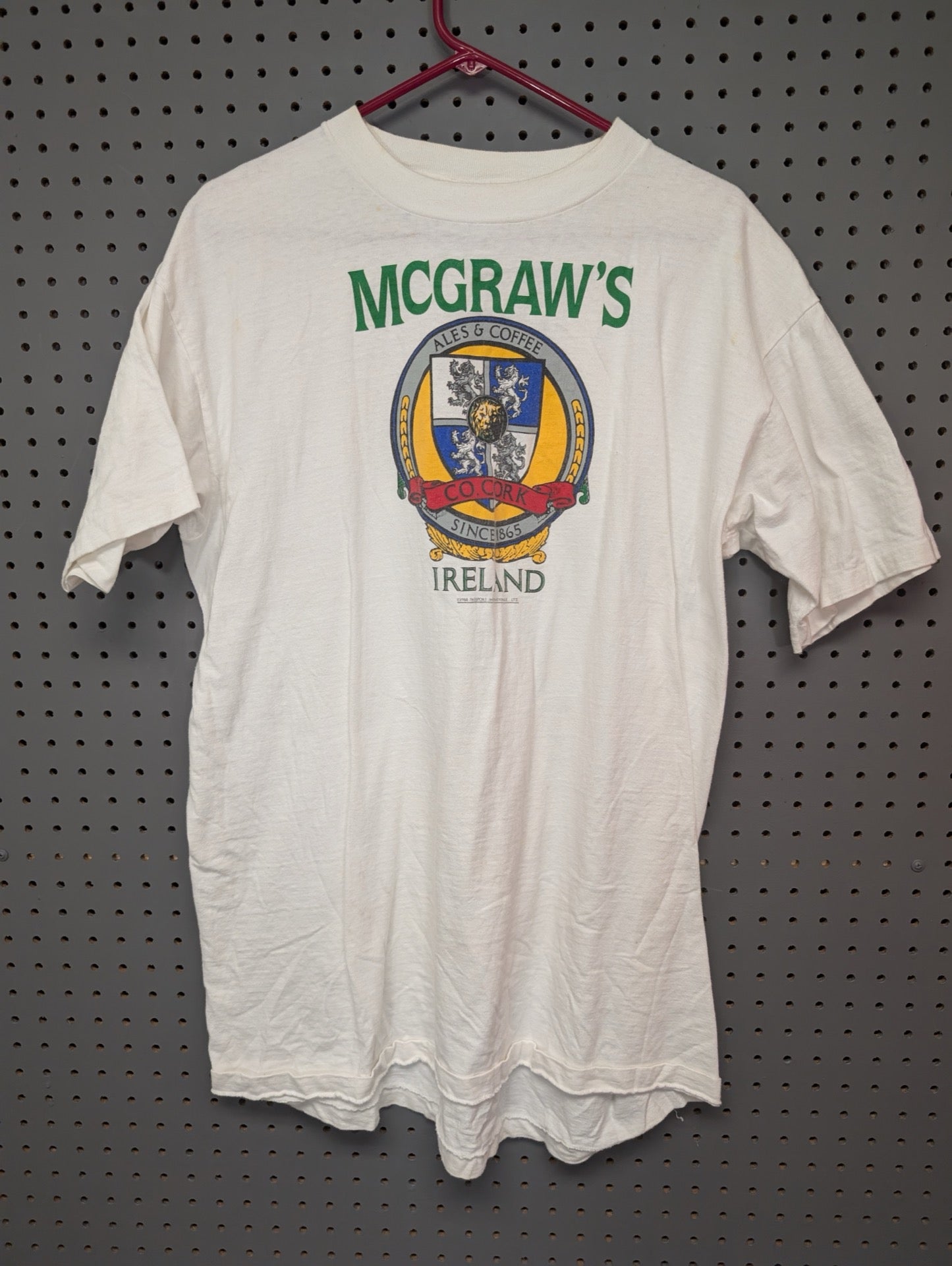 Front view of vintage white McGraw's Ireland t-shirt