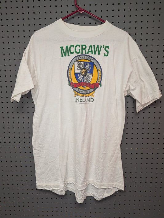 Front view of vintage white McGraw's Ireland t-shirt