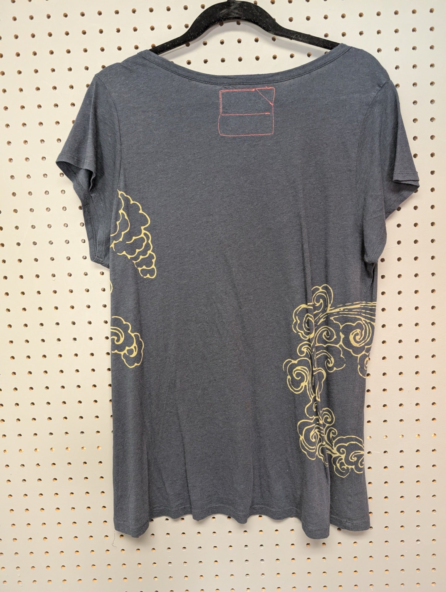 Back view of dark grey Old Navy t-shirt with cloud graphic