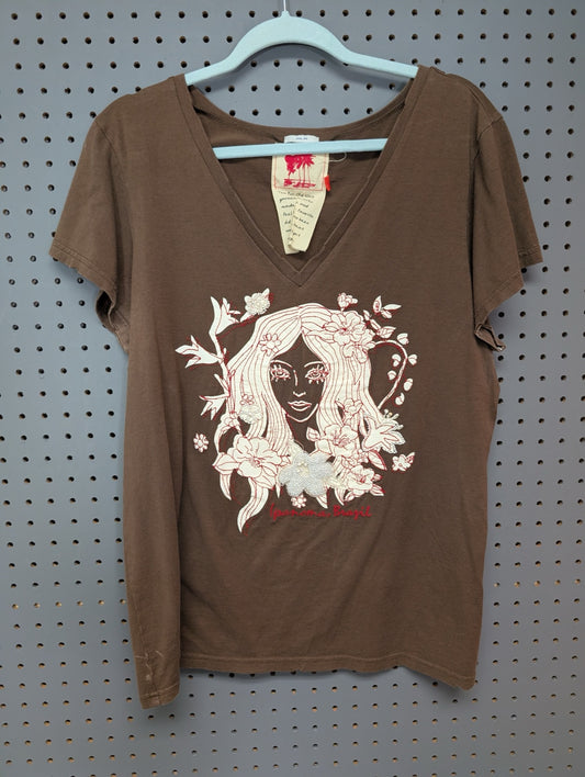 Front view of brown Old Navy Ipanema graphic t-shirt