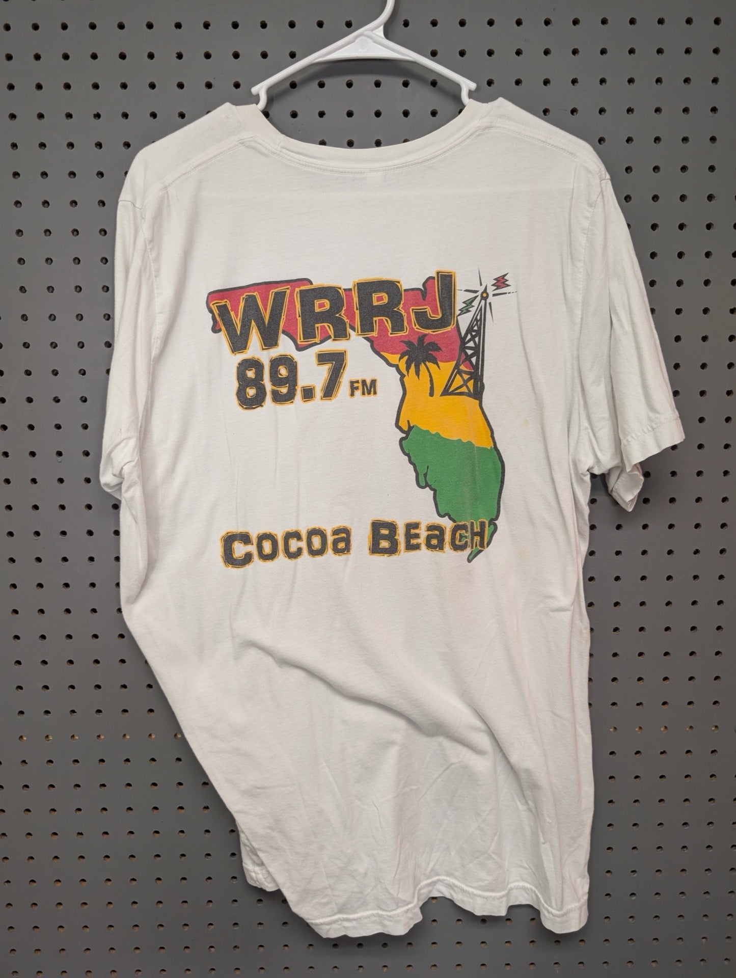 Back view of WRRJ t-shirt with reggae Florida map graphic