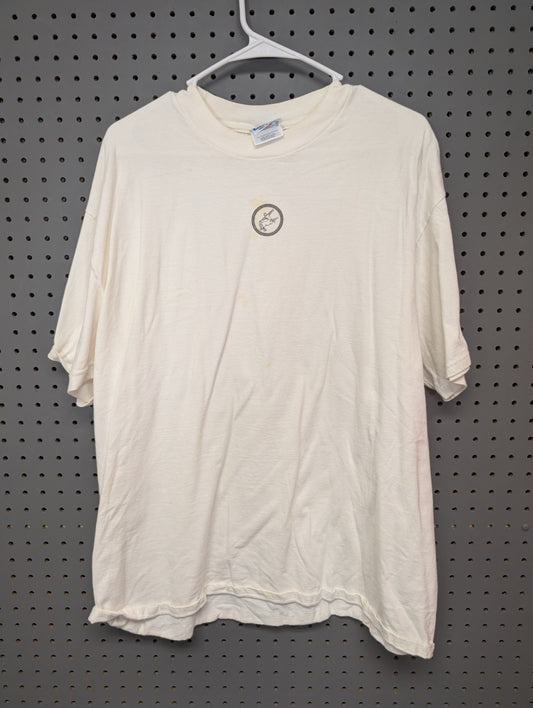 Front view of white Remy Martin t-shirt showing minor stains
