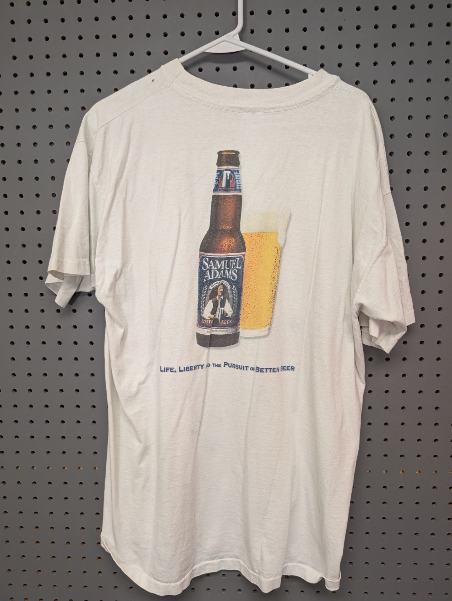 Back view of Samuel Adams t-shirt with large beer graphic