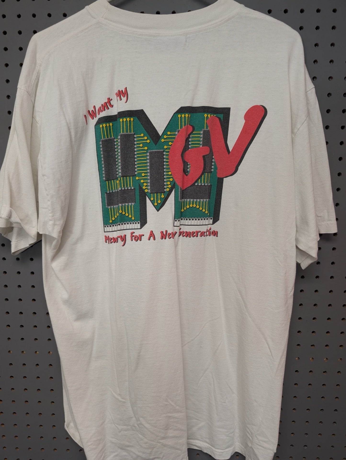 Back view of MGV Memory t-shirt with MTV parody graphic