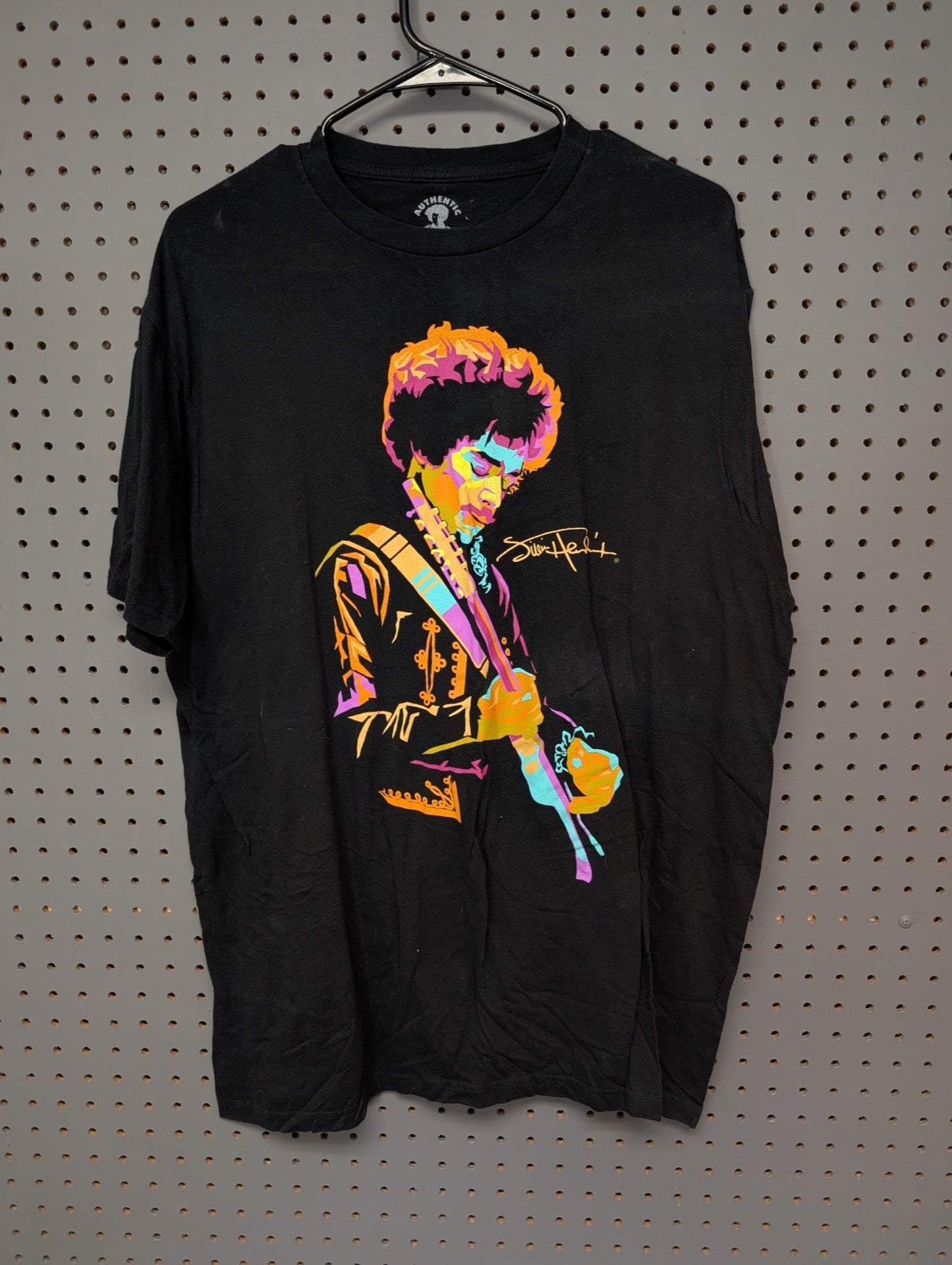 Front view of black Jimi Hendrix pop art t-shirt