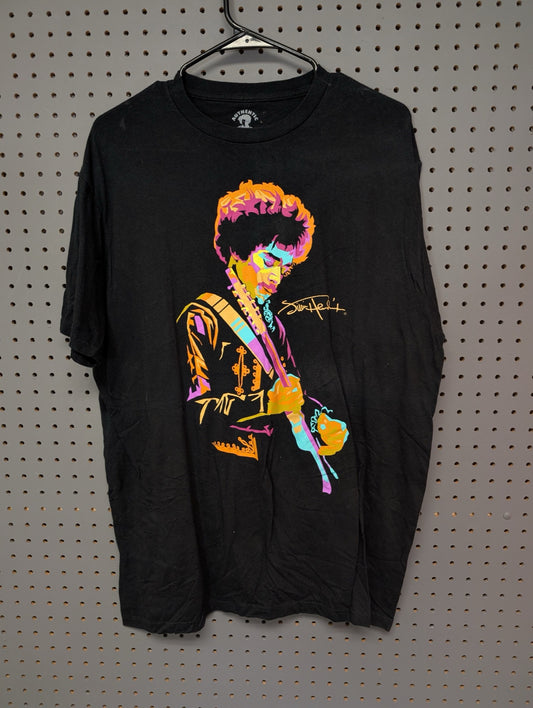 Front view of black Jimi Hendrix pop art t-shirt