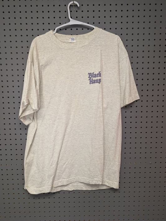 Front view of grey Black Haus Schnapps t-shirt