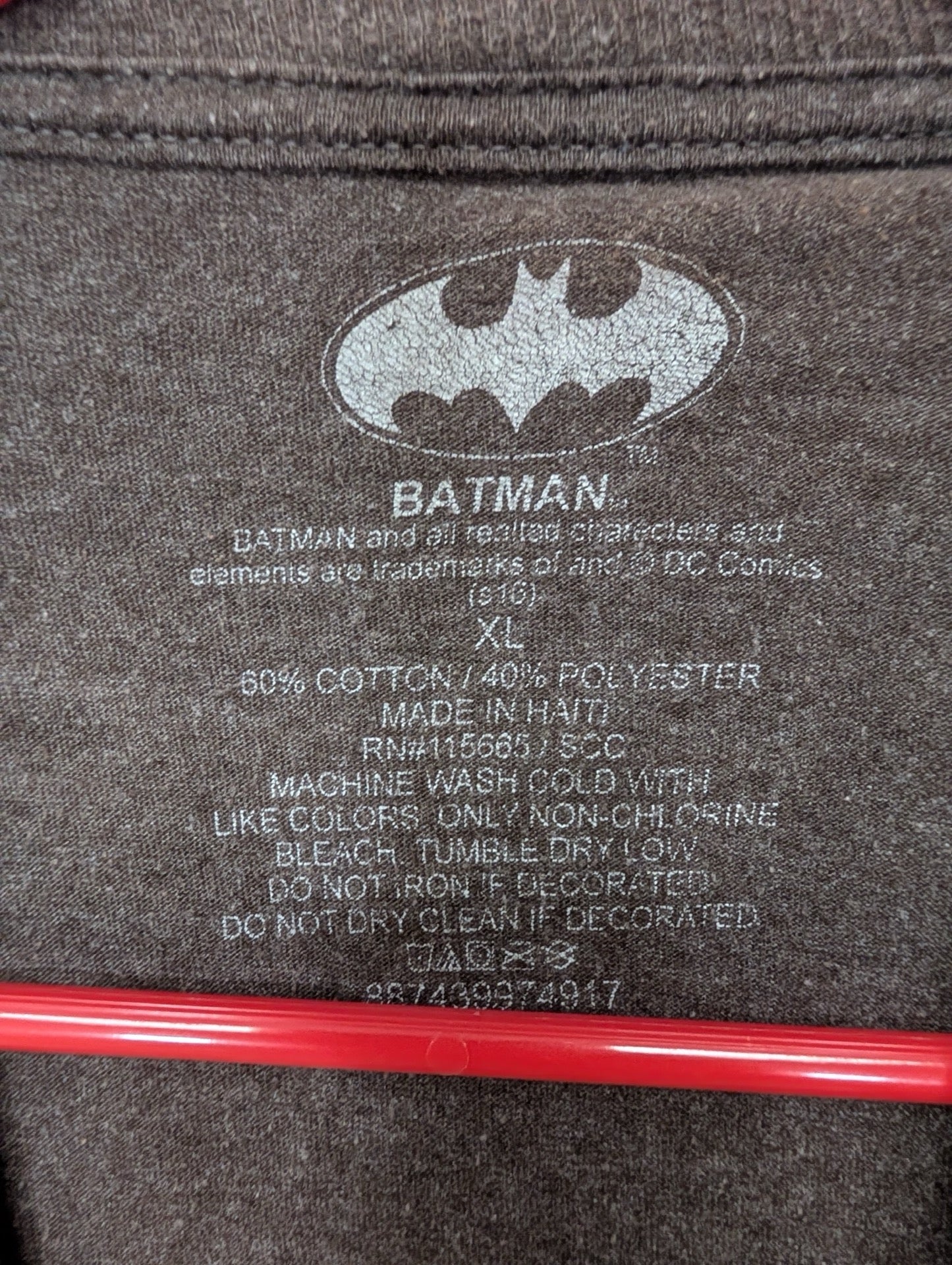 Close up of Batman DC Comics printed tag