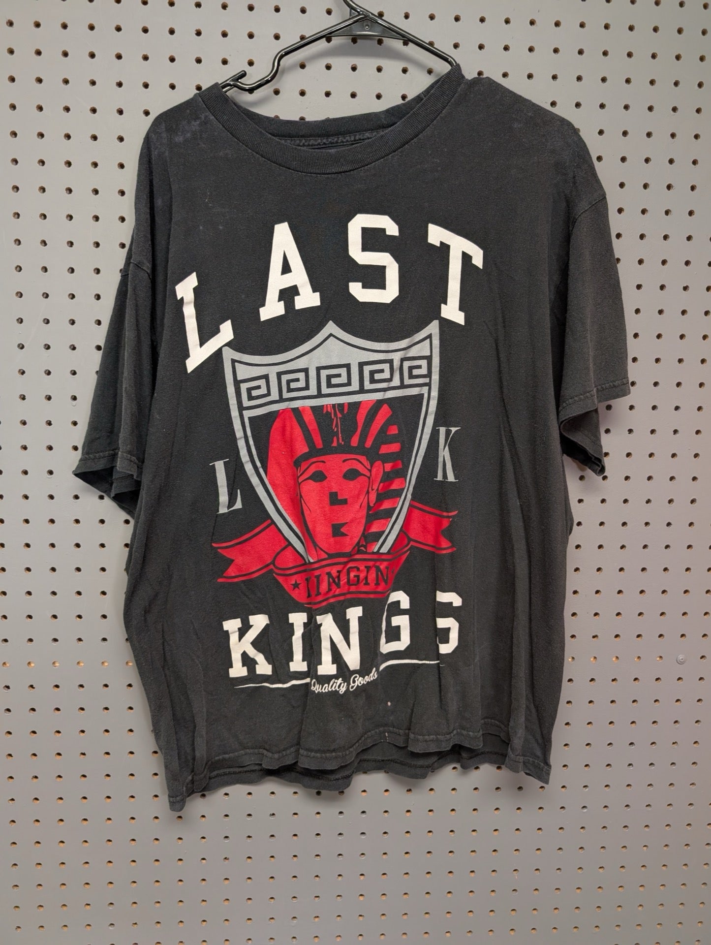 Front of faded black Last Kings pharaoh graphic tee